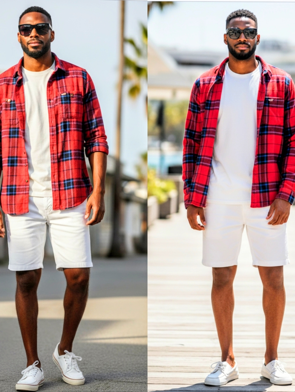 Hollister Red and Navy Plaid Stretch Shirt